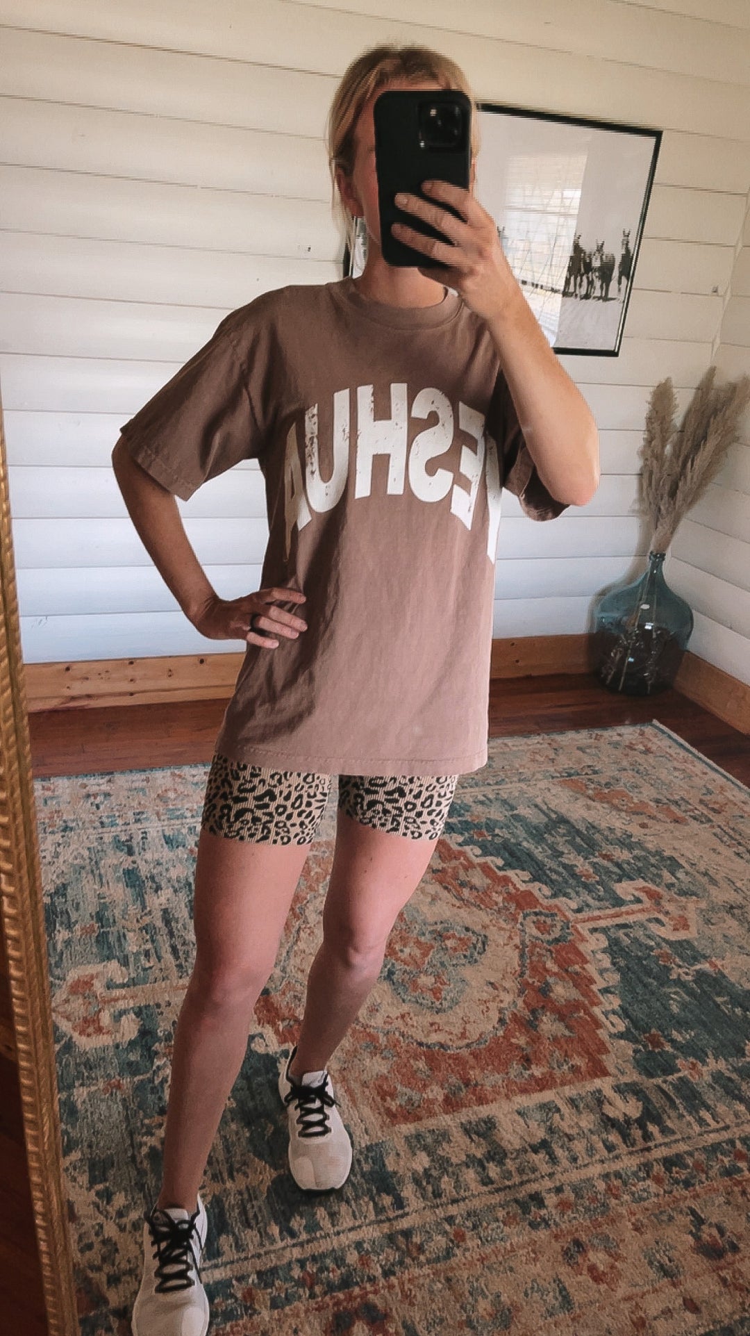 Denim Shirt Cheetah Biker Shorts Outfit John Galt Leopard Biker Shorts PacSun main image 0
